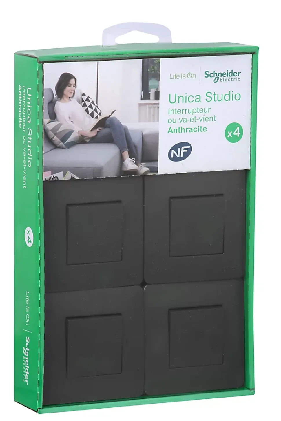 Interrupteur va-et-vient complet Schneider Electric Unica Déco anthracite, lot de 4