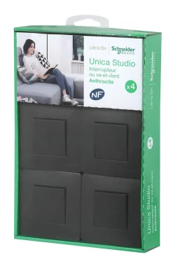 Interrupteur va-et-vient complet Schneider Electric Unica Déco anthracite, lot de 4