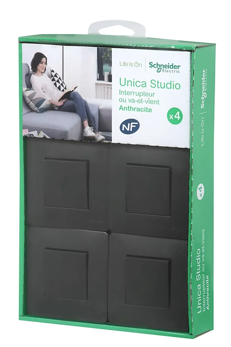Interrupteur va-et-vient complet Schneider Electric Unica Déco anthracite, lot de 4