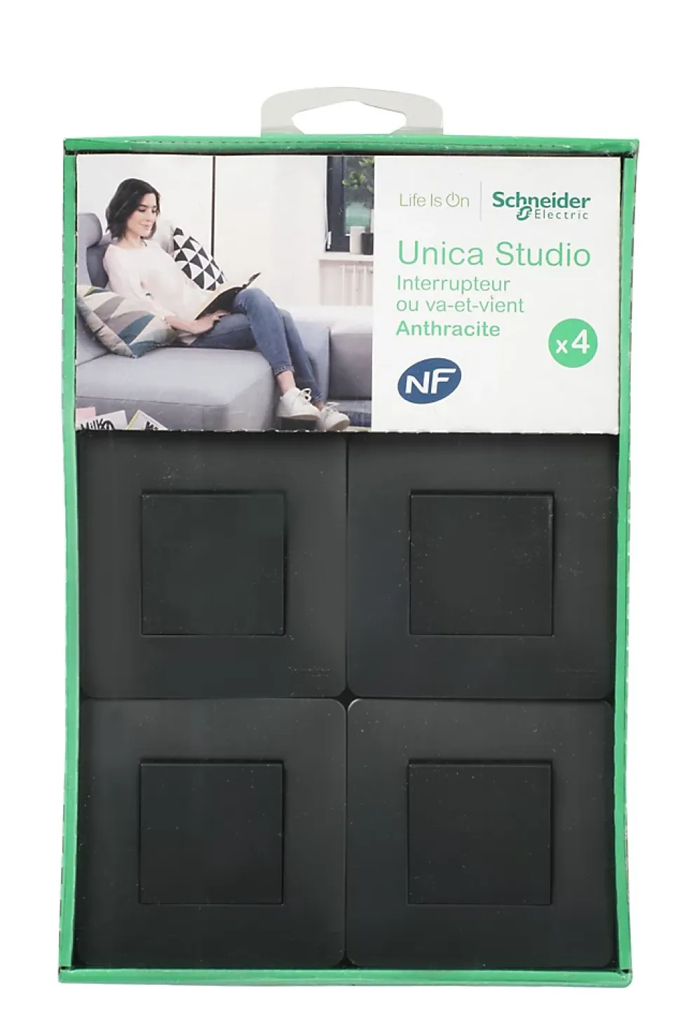 Interrupteur va-et-vient complet Schneider Electric Unica Déco anthracite, lot de 4