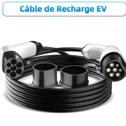 JATRHG câble de recharge 22kW / 32A triphasé, 5m, type 2 vers type 2, pour véhicules électriques et hybrides rechargeables