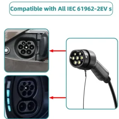 JATRHG câble de recharge 11kW / 16A triphasé, 8m, type 2 vers type 2, pour véhicules électriques et hybrides rechargeables