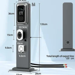 JATRHG K2 kit de borne de recharge, 11kW / 16A, triphasé, avec prise de type 2 équipée de shutter pour EV, support inclus