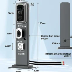 JATRHG K2 kit de borne de recharge, 7,2kW / 32A, monophasé, avec prise de type 2 équipée de shutter pour EV, support inclus