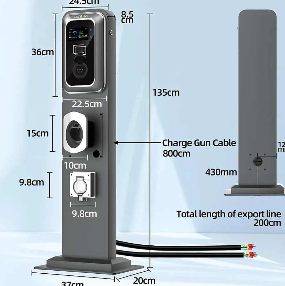 JATRHG K2 kit de borne de recharge, 7,2kW / 32A, monophasé, avec prise de type 2 équipée de shutter pour EV, support inclus