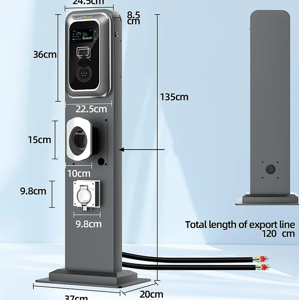 JATRHG K2 kit de borne de recharge, 7,2kW / 32A, monophasé, avec prise de type 2 équipée de shutter pour EV, support inclus