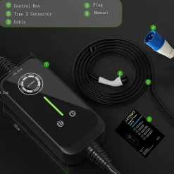 JATRHG P1 chargeur portable réglable de 7,2kW à 1,5kW / 32A à 8A monophasé, 10m, type 2, pour véhicules électriques