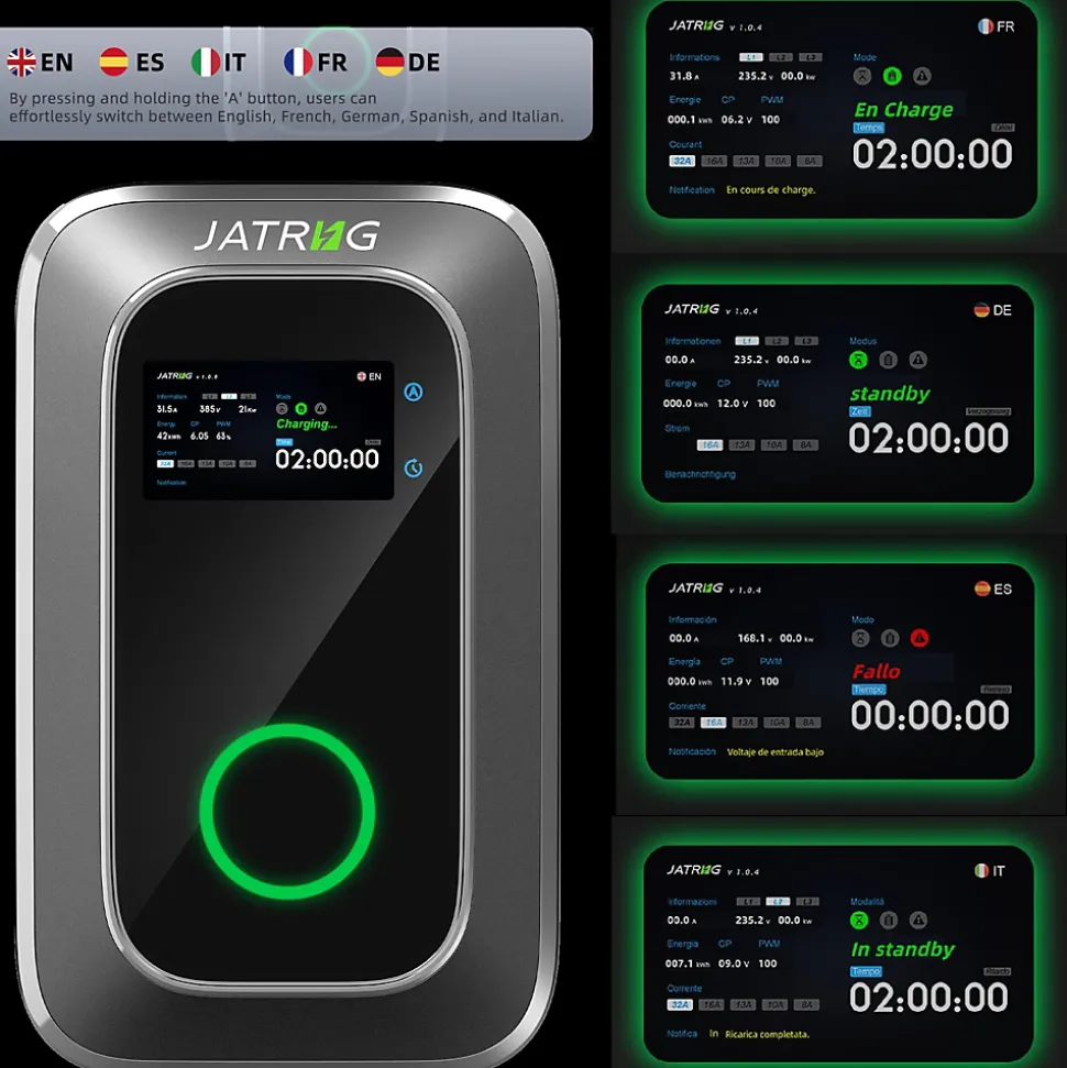 JATRHG S1 borne de recharge IP66 pour véhicules électriques, 7,2 kW / 32 A, monophasé, avec câble type 2 de 8 m