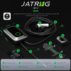JATRHG S1 borne de recharge IP66 pour véhicules électriques, 22 kW / 32 A, triphasé, avec câble type 2 de 8 m