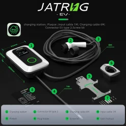JATRHG S1 borne de recharge IP66 pour véhicules électriques, 7,2 kW / 32 A, monophasé, avec câble type 2 de 6 m
