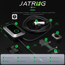 JATRHG S1 borne de recharge IP66 pour véhicules électriques, 7,2 kW / 32 A, monophasé, avec câble type 2 de 12 m