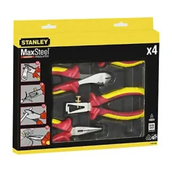 Jeu de 4 pinces isolées certifiées VDE Stanley 4-84-489 en acier à haute teneur en chrome, poignée bi matière