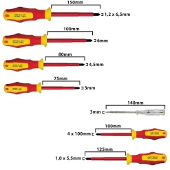 Jeu de 7 tournevis isolés (3 plats + 3 cruciformes + testeur)
