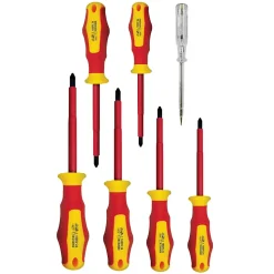 Jeu de 7 tournevis isolés (3 plats + 3 cruciformes + testeur)