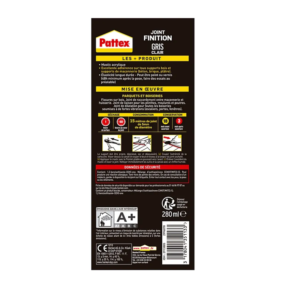 Joint de finition Pattex gris clair 280ml
