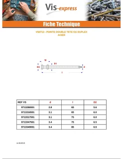 Kg de pointes Double Tête Acier brut 3.1X75 - 5 pièces