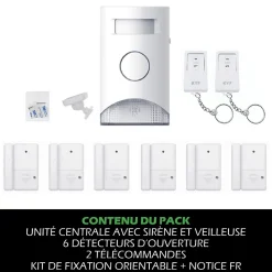 Kit Alarme autonome détection de mouvement Eclairage alerte détecteur ouverture et télécommande