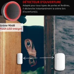 Kit Alarme Etendu Évolutif 868 Mhz connecté Wifi 2,4Ghz avec Sirène 90dB Flash LED intégré (9 zones détectées)