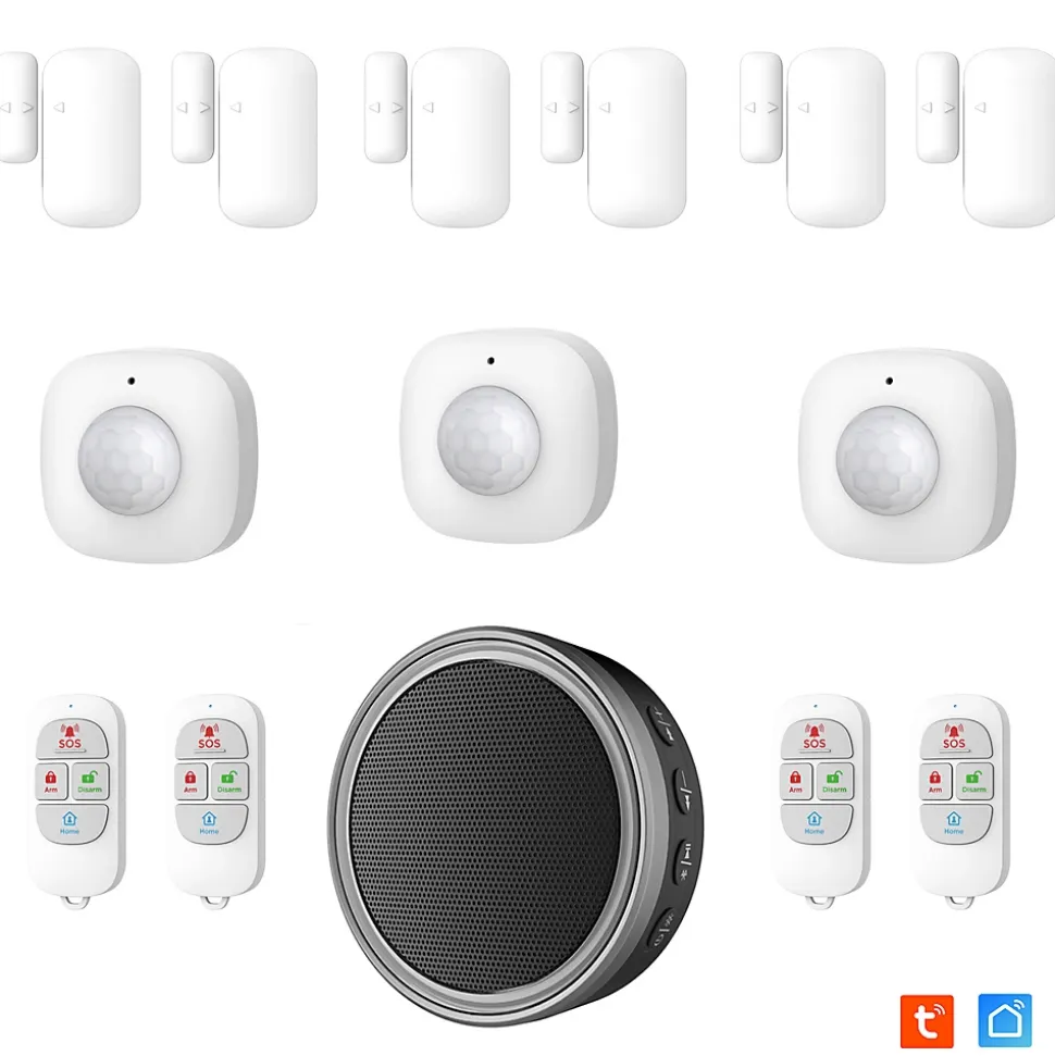 Kit Alarme Etendu Évolutif 868 Mhz connecté Wifi 2,4Ghz avec Sirène 90dB Flash LED intégré (9 zones détectées)