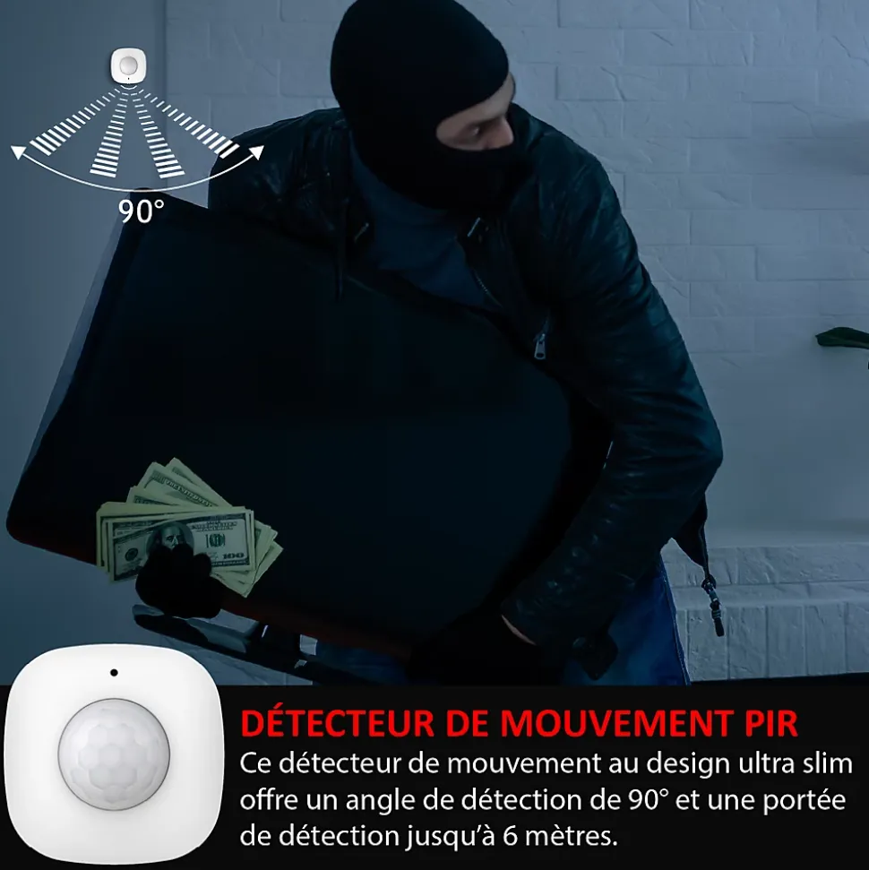 Kit Alarme Évolutif 868 Mhz connecté Wifi 2,4Ghz avec Sirène 90dB Flash LED intégré