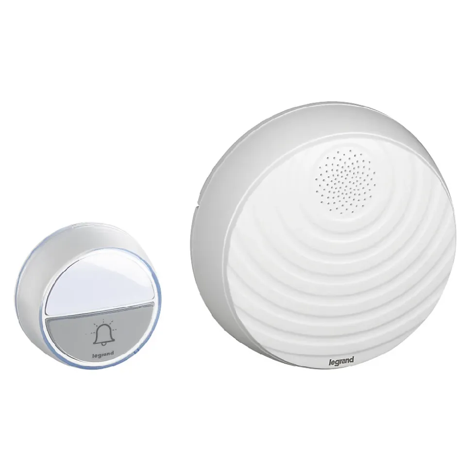 Kit Confort carillon et sonnette sans fil Legrand avec 15 mélodies alimentation par piles - blanc