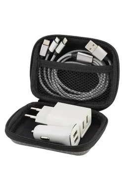 Kit de voyage avec câble de charge 3 en 1, double chargeur, double chargeur de voiture
