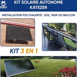 Kit Solaire KATEZER Connecté 840W - Prêt à Brancher - PV Bifacial - Installation Facile - Suivi Direct - Pose : Sol, Mur, Balcon
