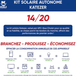 Kit Solaire KATEZER Connecté 840W - Prêt à Brancher - PV Bifacial - Installation Facile - Suivi Direct - Pose : Sol, Mur, Balcon