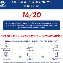 Kit Solaire KATEZER Connecté 420W - Prêt à Brancher - PV Bifacial - Installation Facile - Suivi Direct - Pose : Sol, Mur, Balcon