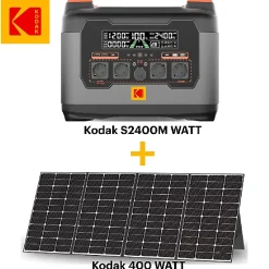 KODAK Kit Station d'Énergie Portable S2400 + Panneau Solaire 400W - Batterie 2047Wh - Micro-onduleur 800W - Maison, Camping..