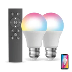 KOZii - Pack de 2 Ampoules LED connectées A60, culot E27, RVB avec télécommande connectée - KPACK2EE806GRVBCCT