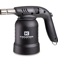 Lampe à souder à gaz Professionnelle Utilisation 360 degrés Chalumeau Gaz Allumage piezo 4 Cartouches gaz Perçables KEMPER