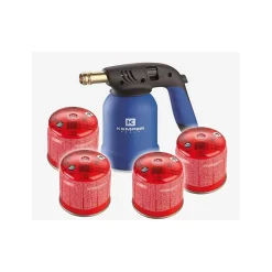 Lampe a souder à gaz ABS Allumage piezo + 4 Cartouches de gaz 190gr STOP GAZ Perçables KEMPER