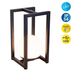 Lampe décoration LED KALI balcon terrasse table métal plastique noir LED fixes 30x16x16cm