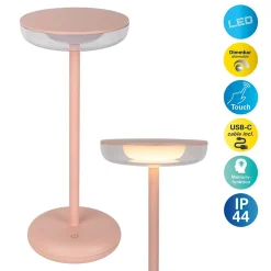 Lampe de table à accu PASI intérieur extérieur métal plastique rose intensité variable tactile fonction mémoire hauteur 26cm