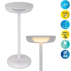 Lampe de table à accu PASI intérieur extérieur métal plastique blanc intensité variable tactile fonction mémoire hauteur 26cm