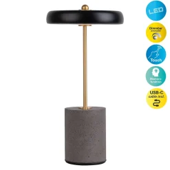 Lampe de table à accu 'SETA' noire hauteur 30 cm en métal et béton, avec LED fixe