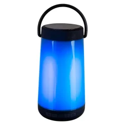 Lampe de table LED avec haut-parleur BT 'FESTA' pour l'extérieur en plastique noir avec LED intégrées, hauteur 18 cm