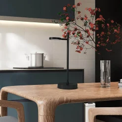 Lampe de table LED rechargeable LUPA 45cm aluminium noir et plastique blanc LED intégrées intensité variable capteur tactile