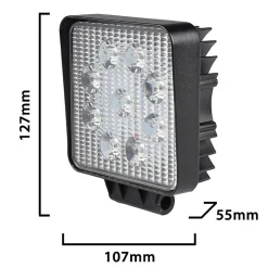 Lampe de travail carrée 12/24 V, 27 W et 1 800 lumens, IP67. Noir