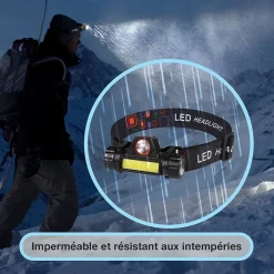 Lampe Frontale LED Waterproof Rechargeable USB - Réglable - Éclairage Puissant - Résistante Pluie et Humidité - x1