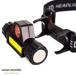 Lampe Frontale Torche Détachable Recharge USB Boîtier Orientable