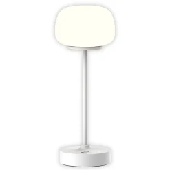 Lampe LED à accu/de table 'PINA' 30 cm de haut, en métal (blanc) et verre (blanc), LEDs intégrés, blanc chaud