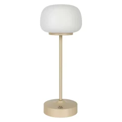 Lampe LED à accu/de table 'PINA' 30 cm de haut, en métal (beige) et verre (blanc), LEDs intégrés, blanc chaud
