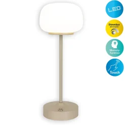 Lampe LED à accu/de table 'PINA' 30 cm de haut, en métal (beige) et verre (blanc), LEDs intégrés, blanc chaud