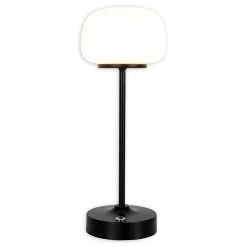 Lampe LED à accu/de table 'PINA' 30 cm de haut, en métal (noir) et verre (blanc), LEDs intégrés, blanc chaud