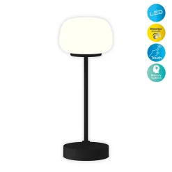 Lampe LED à accu/de table 'PINA' 30 cm de haut, en métal (noir) et verre (blanc), LEDs intégrés, blanc chaud