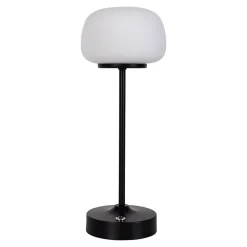 Lampe LED à accu/de table 'PINA' 30 cm de haut, en métal (noir) et verre (blanc), LEDs intégrés, blanc chaud