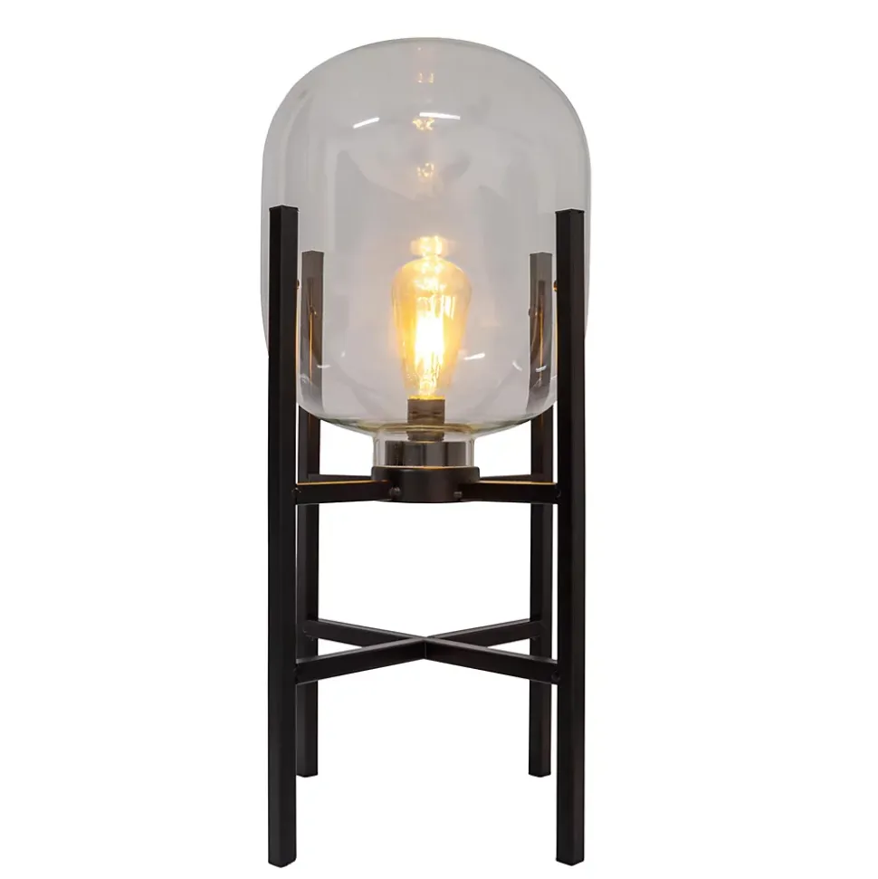 Lampe LED sur socle 'LORA' hauteur 58 cm, en métal et verre, en métal noir et verre clair, pour l'intérieur et l'extérieur