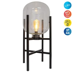 Lampe LED sur socle 'LORA' hauteur 58 cm, en métal et verre, en métal noir et verre clair, pour l'intérieur et l'extérieur